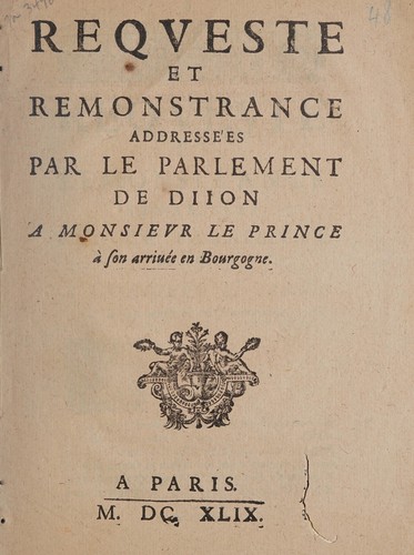 Cover for Reqveste et remonstrance addressées
