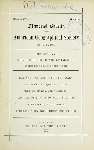 Cover for The life and services of Dr David Livingstone, an honorary member of the society