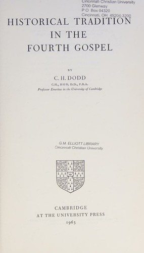 Cover for Historical tradition in the fourth gospel