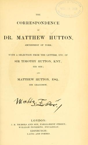 Cover for The correspondence of Matthew Hutton