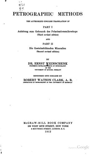 Cover for Petrographic methods: the authorized English translation of Part I ...