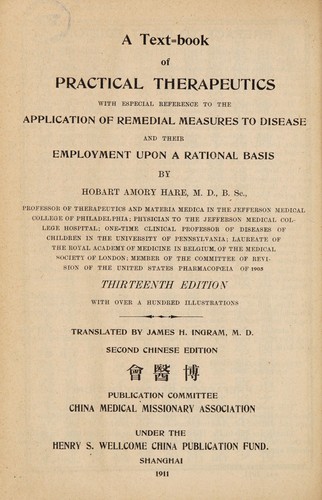 Cover for A text-book of practical therapeutics with especial reference to the application of remedial measures to disease and their employment upon a rational basis