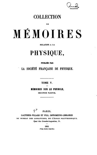 Cover for Collection de mémoires relatifs à la physique