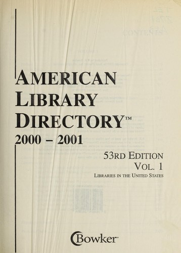 Cover for American Library Directory 2000-2001 (American Library Directory)