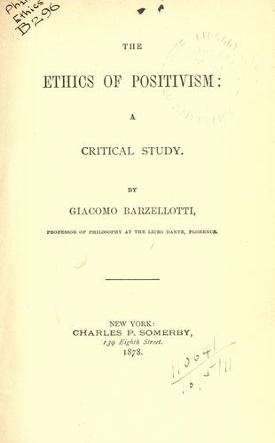 Cover for The ethics of positivism