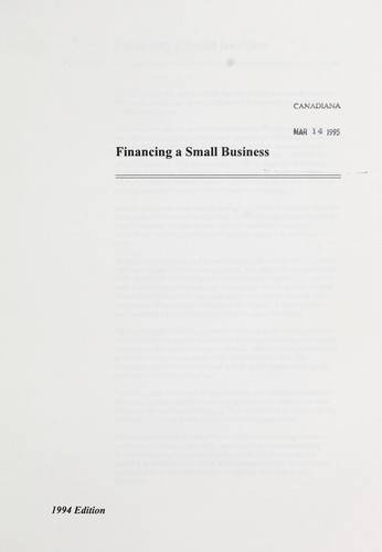Cover for Financing a small business