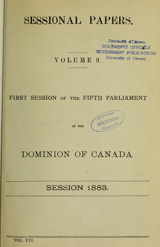 Cover for DOCUMENTS DE LA SESSION DE LA PUISSANCE DU CANADA