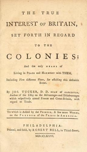 Cover for The true interest of Britain, set forth in regard to the colonies