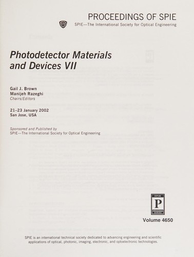 Cover for Photodetector materials and devices VII