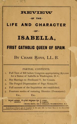 Cover for Review the life and character of Isabella, first Catholic queen of Spain