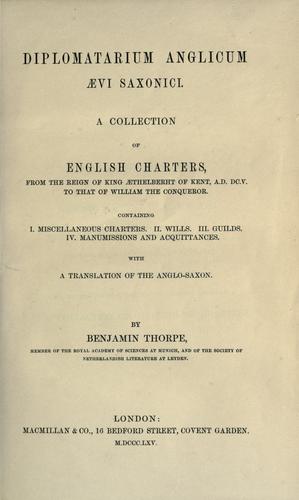 Cover for Diplomatarium anglicum aevi saxonici