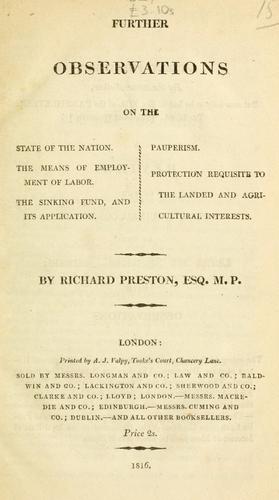 Cover for Further observations on the state of the nation; the means of employment of labor; the sinking fund, and its application; pauperism; protection requisite to the landed and agricultural interests