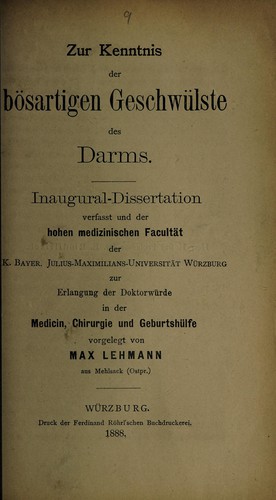 Cover for Zur Kenntnis der bösartigen Geschwülste des Darms ...