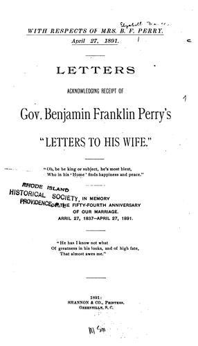 Cover for Letters acknowledging receipt of Gov. Benjamin Franklin Perry's "Letters to his wife."