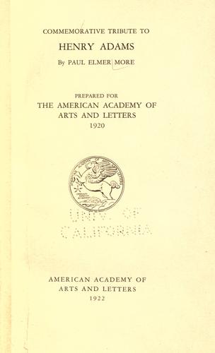 Cover for Commemorative tribute to Henry Adams