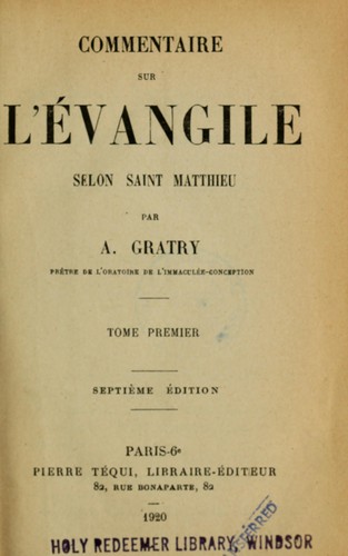 Cover for Commentaire sur l'évangile selon Saint Matthieu