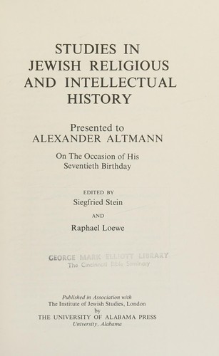 Cover for Studies in Jewish religious and intellectual history