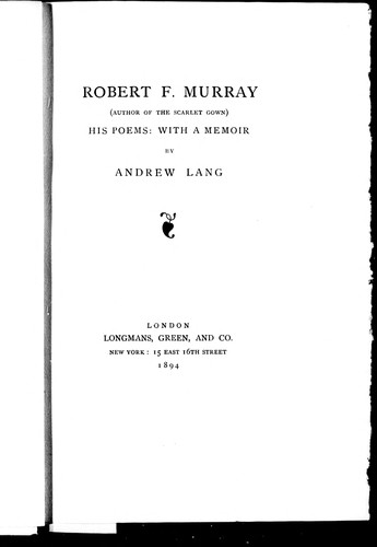 Cover for Robert F. Murray (author of The scarlet gown)