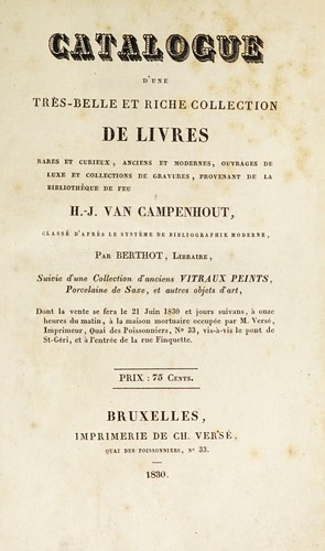 Cover for Catalogue d'une très-belle et riche collection de livres