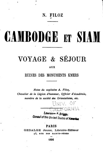 Cover for Cambodge et Siam: voyage et séjour aux ruines des monuments kmers