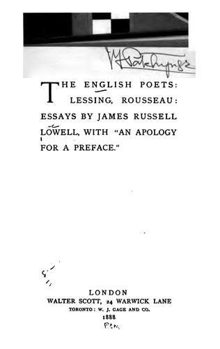 Cover for The English Poets: Lessing, Rousseau: Essays