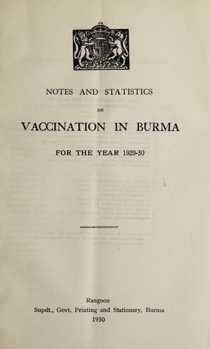 Cover for Notes and statistics on vaccination in Burma