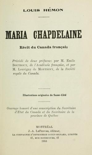 Cover for Maria Chapdelaine