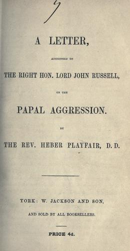 Cover for letter addressed to the Right Hon. Lord John Russell  on the Papal aggression