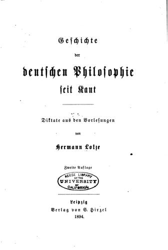 Cover for Geschichte der deutschen Philosophie seit Kant: Diktate aus den Vorlesungen