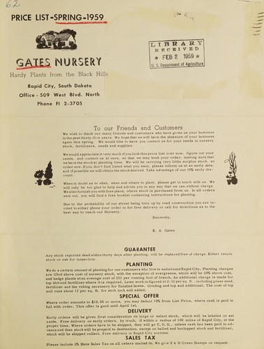 Cover for Price list-Spring-1959