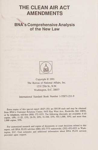 Cover for The Clean Air Act amendments