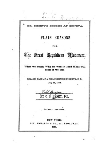 Cover for Plain Reasons for the Great Republican Movement: What We Want; why We Want It; and what Will ...