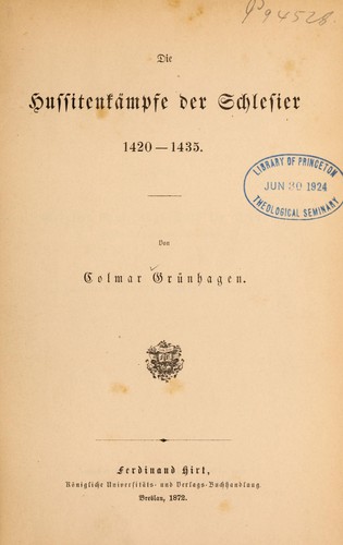 Cover for Die Hussitenkämpfe der Schlesier 1420-1435