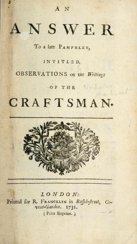 Cover for An answer to a late pamphlet intitled Observations on the writings of the Craftsman.