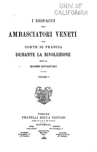 Cover for I dispacci degli ambasciatori veneti alla corte di Francia durante la rivoluzione