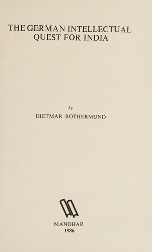 Cover for The German intellectual quest for India
