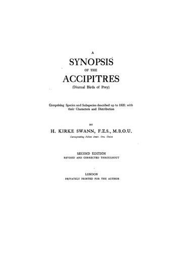Cover for A synopsis of the Accipitres (diurnal birds of prey)