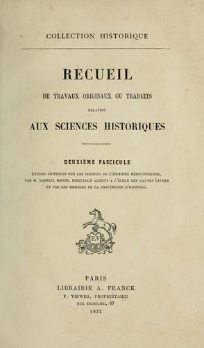 Cover for Études critiques sur les sources de l'histoire mérovingienne