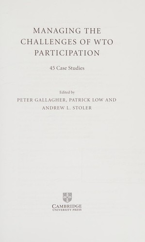 Cover for Managing the challenges of WTO participation
