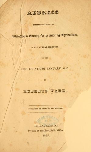 Cover for Address delivered before the Philadelphia society for promoting agriculture