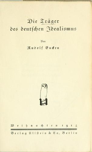 Cover for Die träger der deutschen idealismus