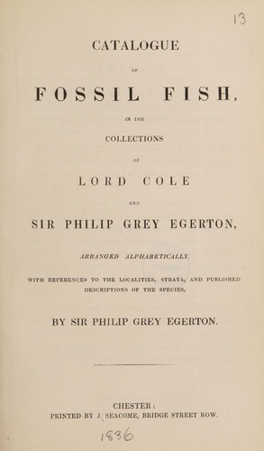 Cover for Catalogue of fossil fish in the collections of Lord Cole and Sir Philip Grey Egerton