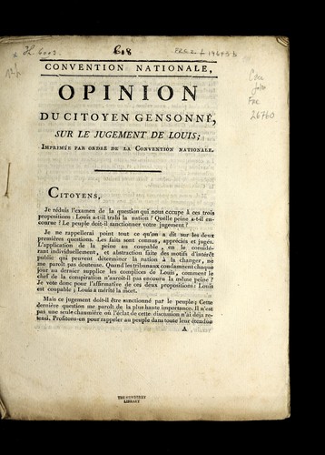 Cover for Opinion du citoyen Gensonne  sur le jugement de Louis