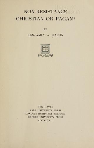 Cover for Non-resistance Christian or pagan?