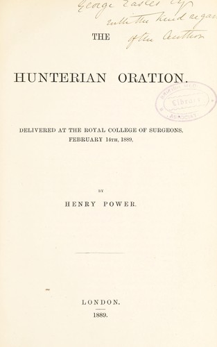 Cover for The Hunterian oration