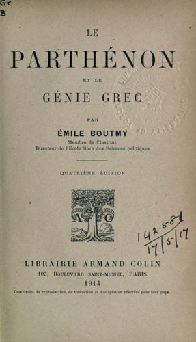 Cover for Le Parthénon et le Génie Grec.