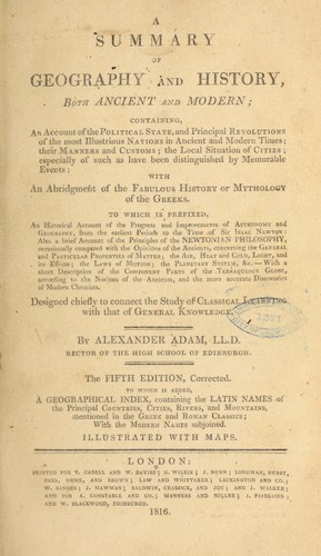 Cover for A summary of geography and history, both ancient and modern ...