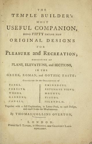 Cover for The temple builder's most useful companion, being fifty entire new original designs for pleasure and recreation