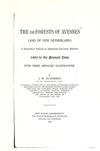 Cover for The De Forests of Avesnes (and of New Netherland)