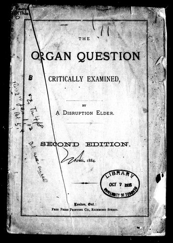 Cover for The organ question critically examined